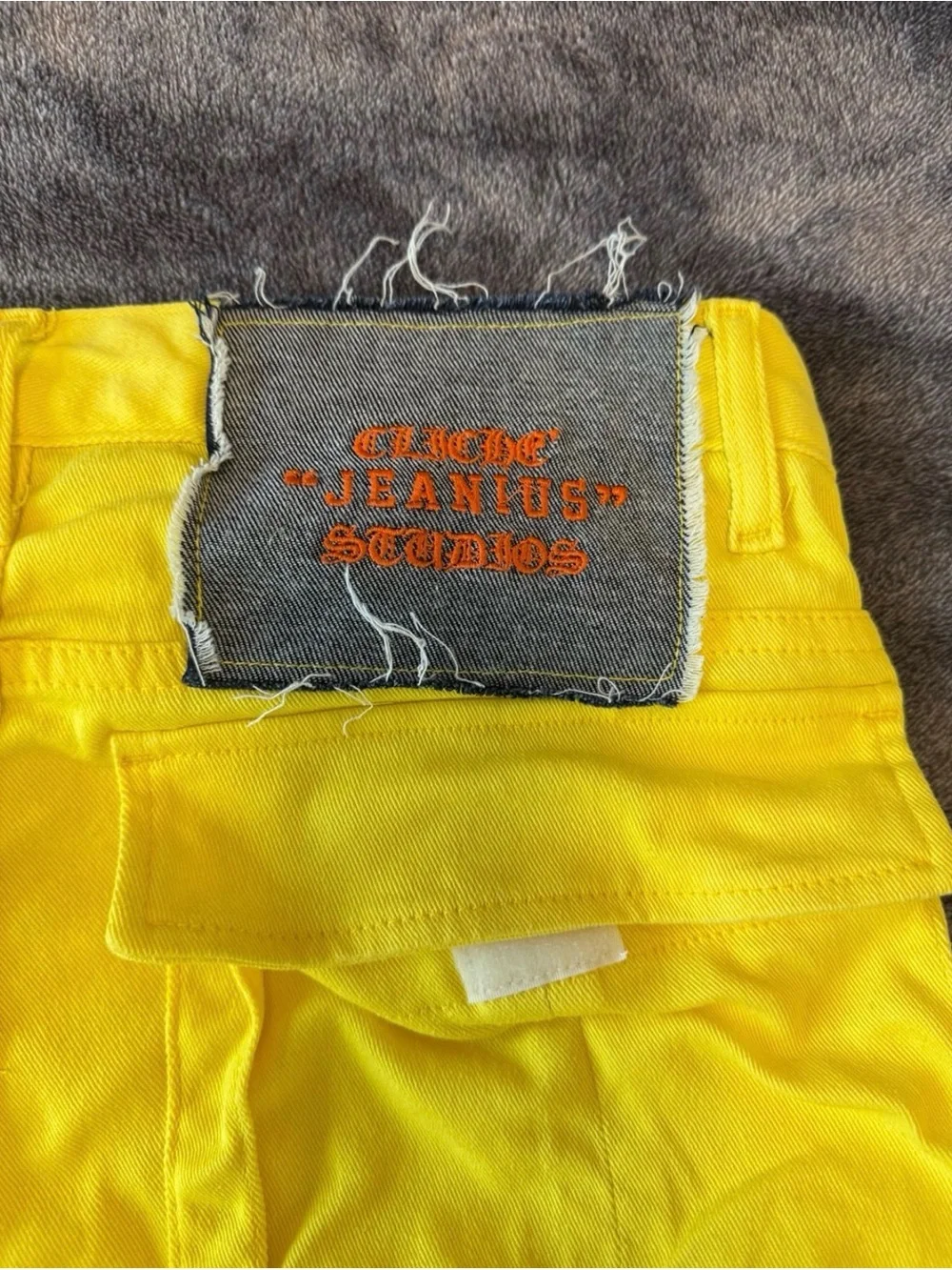 Cliche Jeanius Studios Yellow Cargo Pants Mens 30 Lil Durk Stacked Denim Jeans